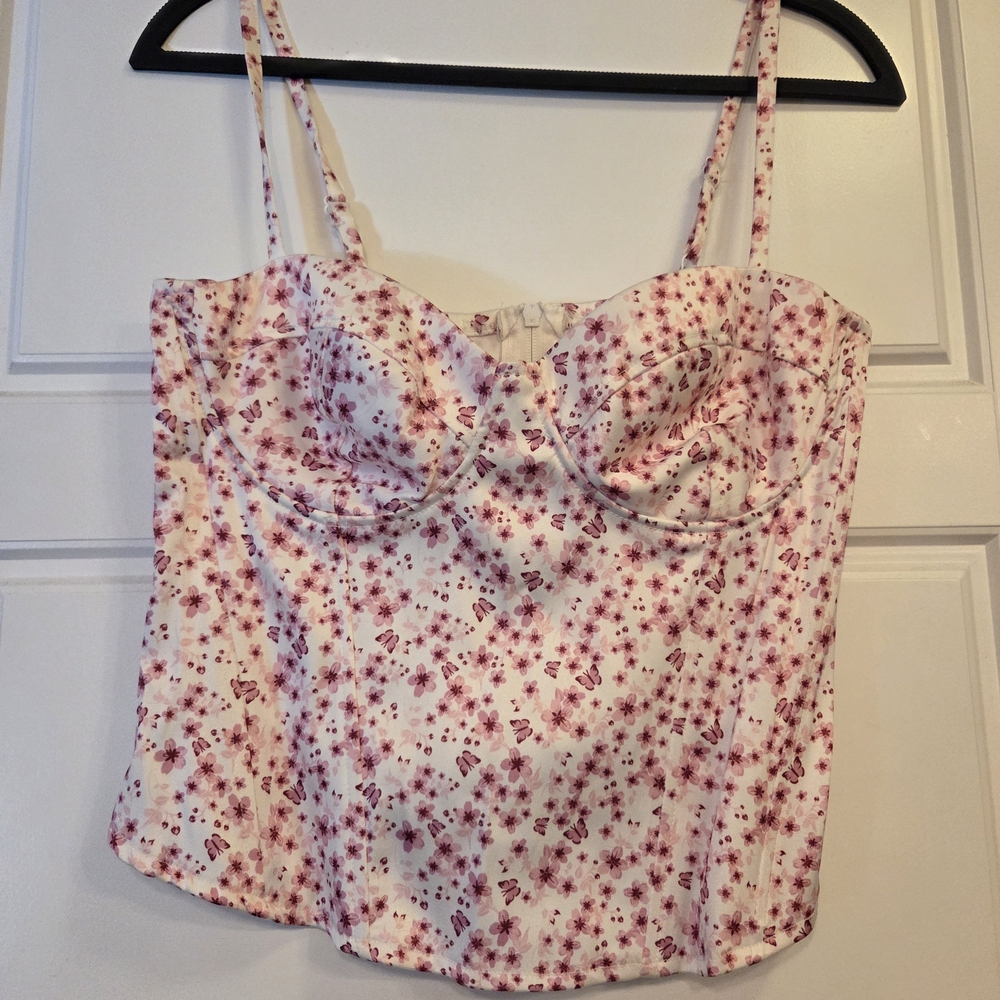 Floral Pink and White Bustier Top